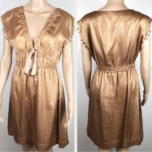 Hale Bob silk bronze gold A-line evening dress